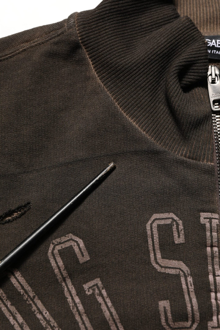 Dolce & Gabbana Brown Logo Print Full Zip Sweatshirt Sweater - RIMODA