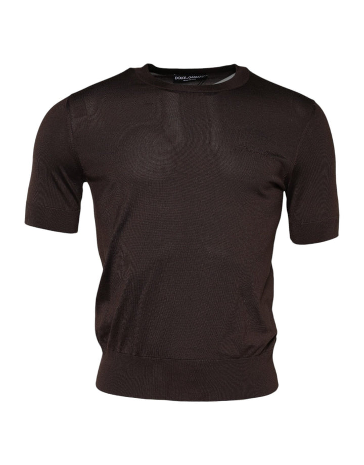 Dolce & Gabbana Brown Silk Crew Neck Short Sleeves T-shirt - RIMODA
