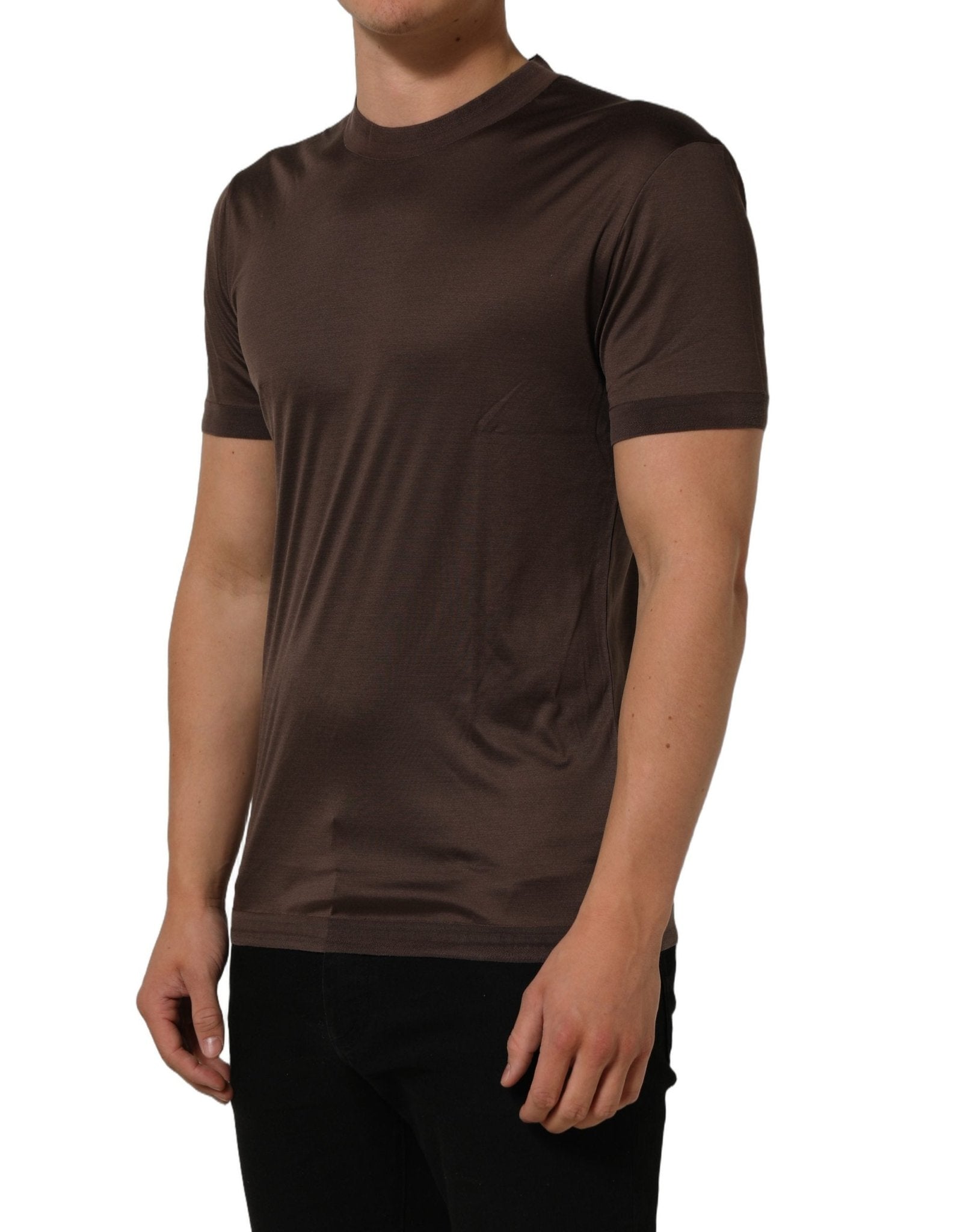 Dolce & Gabbana Brown Silk Crew Neck Short Sleeves T-shirt - RIMODA