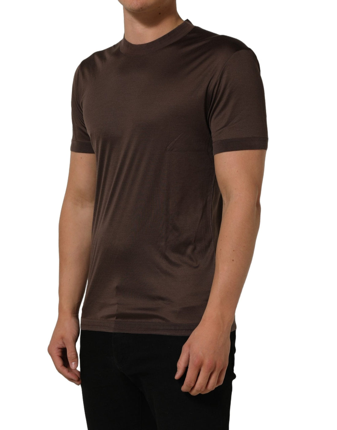 Dolce & Gabbana Brown Silk Crew Neck Short Sleeves T-shirt - RIMODA