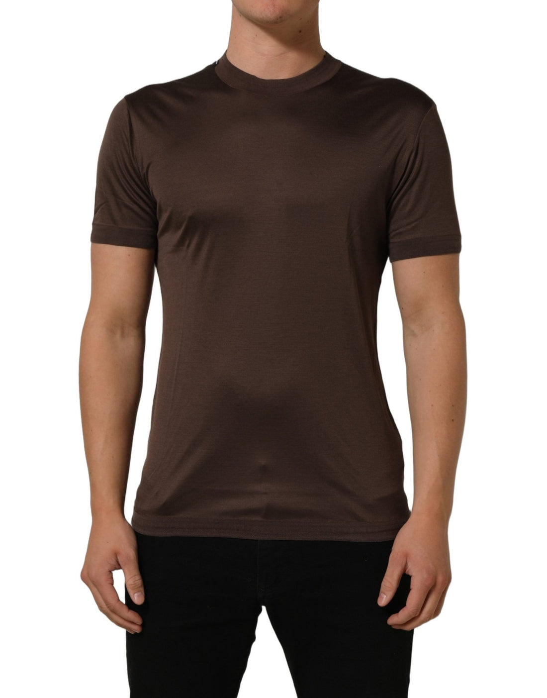 Dolce & Gabbana Brown Silk Crew Neck Short Sleeves T-shirt - RIMODA