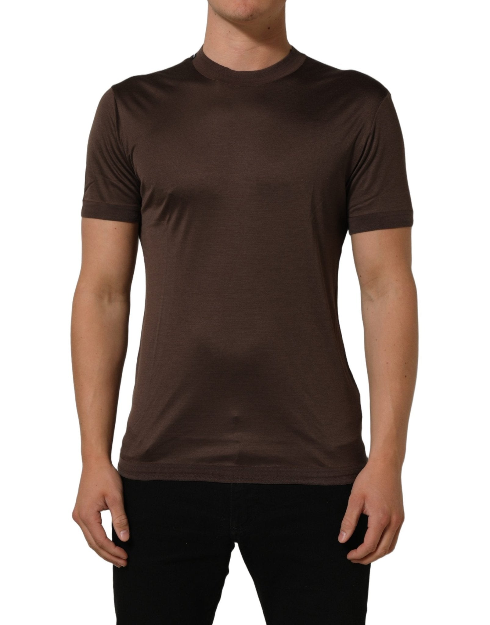 Dolce & Gabbana Brown Silk Crew Neck Short Sleeves T-shirt - RIMODA