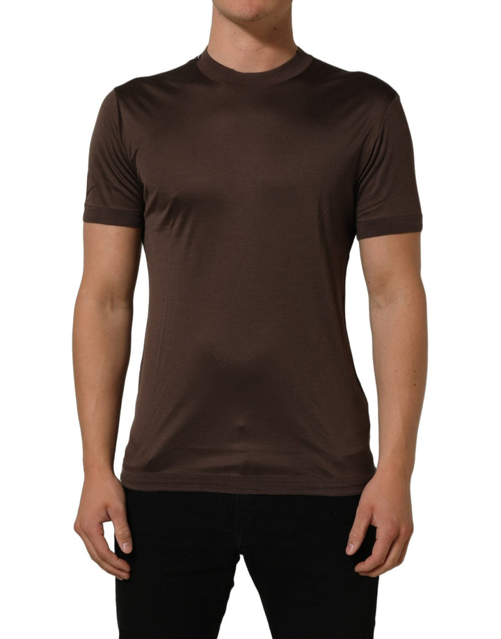 Dolce & Gabbana Brown Silk Crew Neck Short Sleeves T-shirt - RIMODA