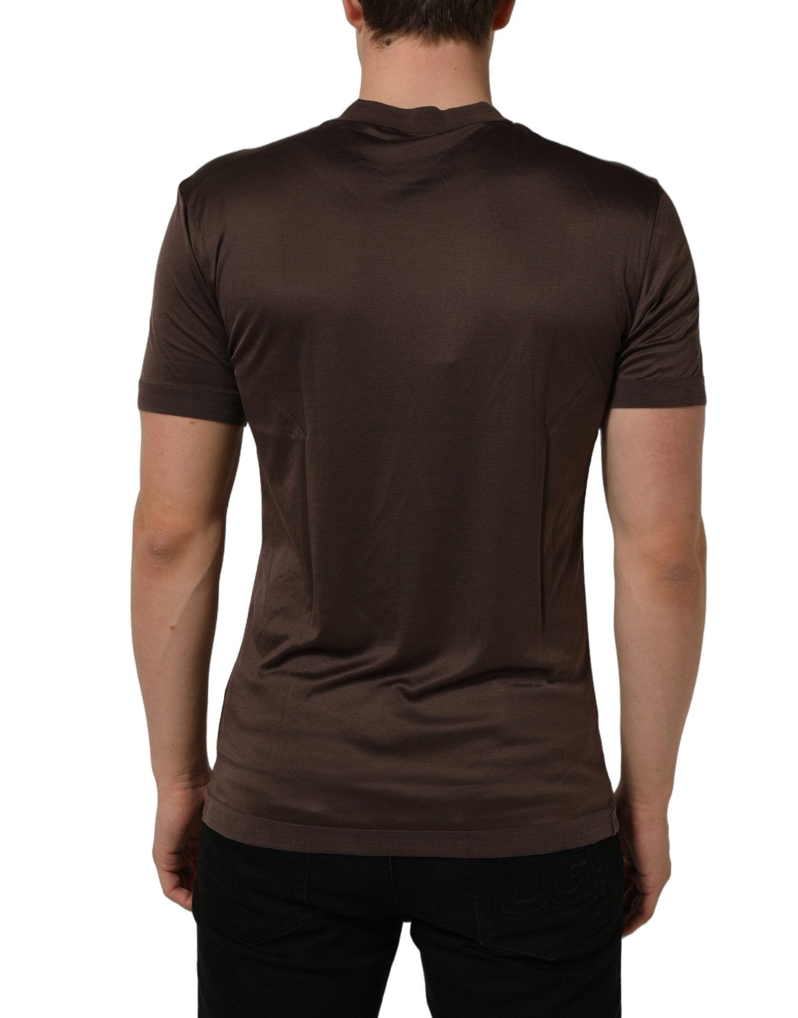 Dolce & Gabbana Brown Silk Crew Neck Short Sleeves T-shirt - RIMODA