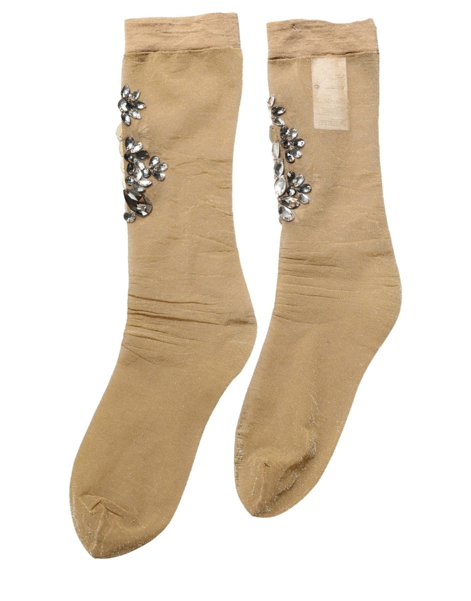 Dolce & Gabbana Brown Stretch Floral Clear Crystal Stockings Socks - RIMODA