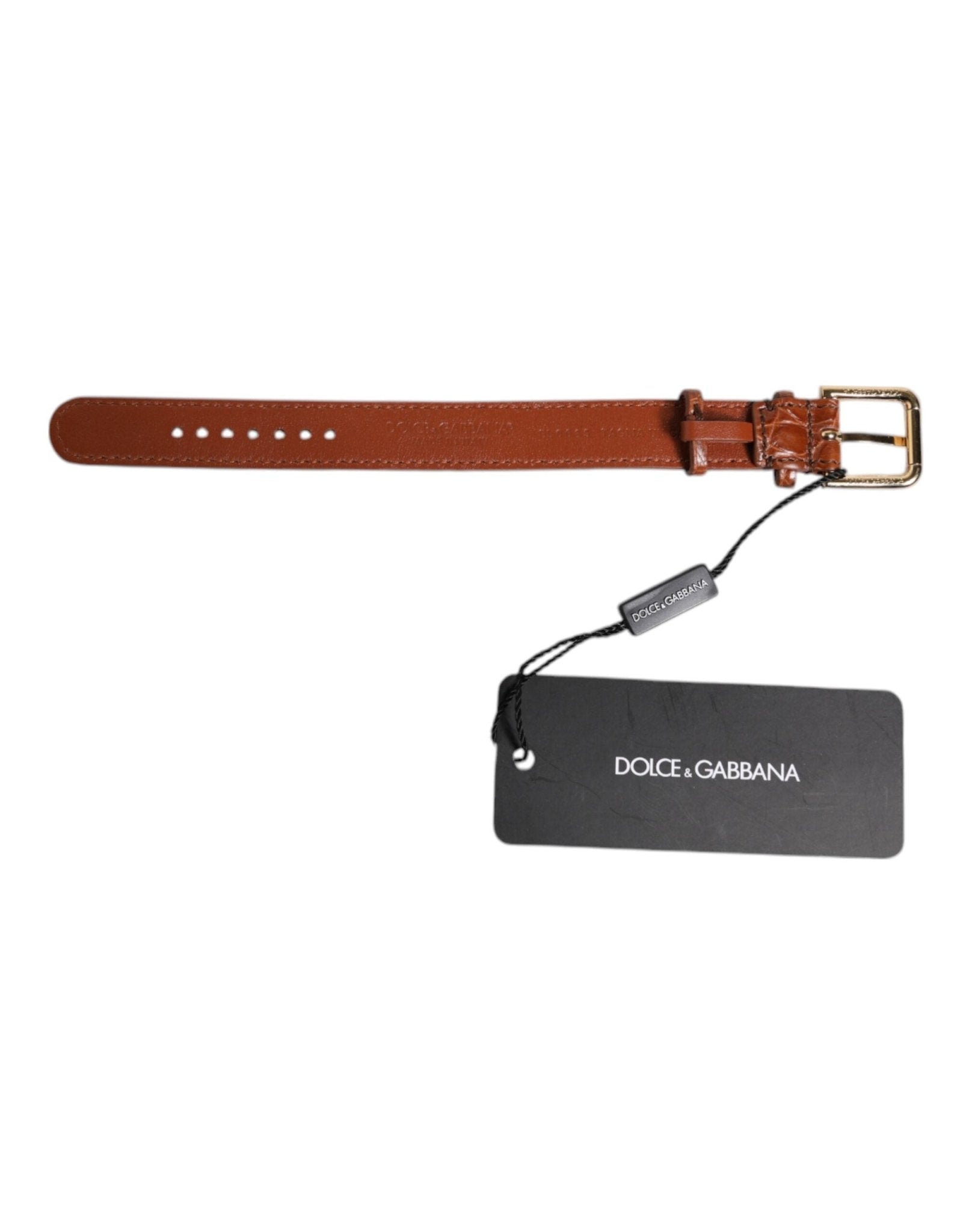Dolce & Gabbana Brown Textured Leather Gold Metal Buckle Armband - RIMODA