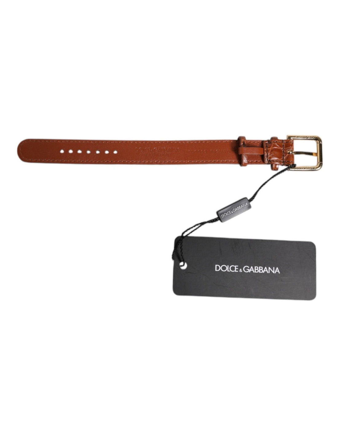 Dolce & Gabbana Brown Textured Leather Gold Metal Buckle Armband - RIMODA