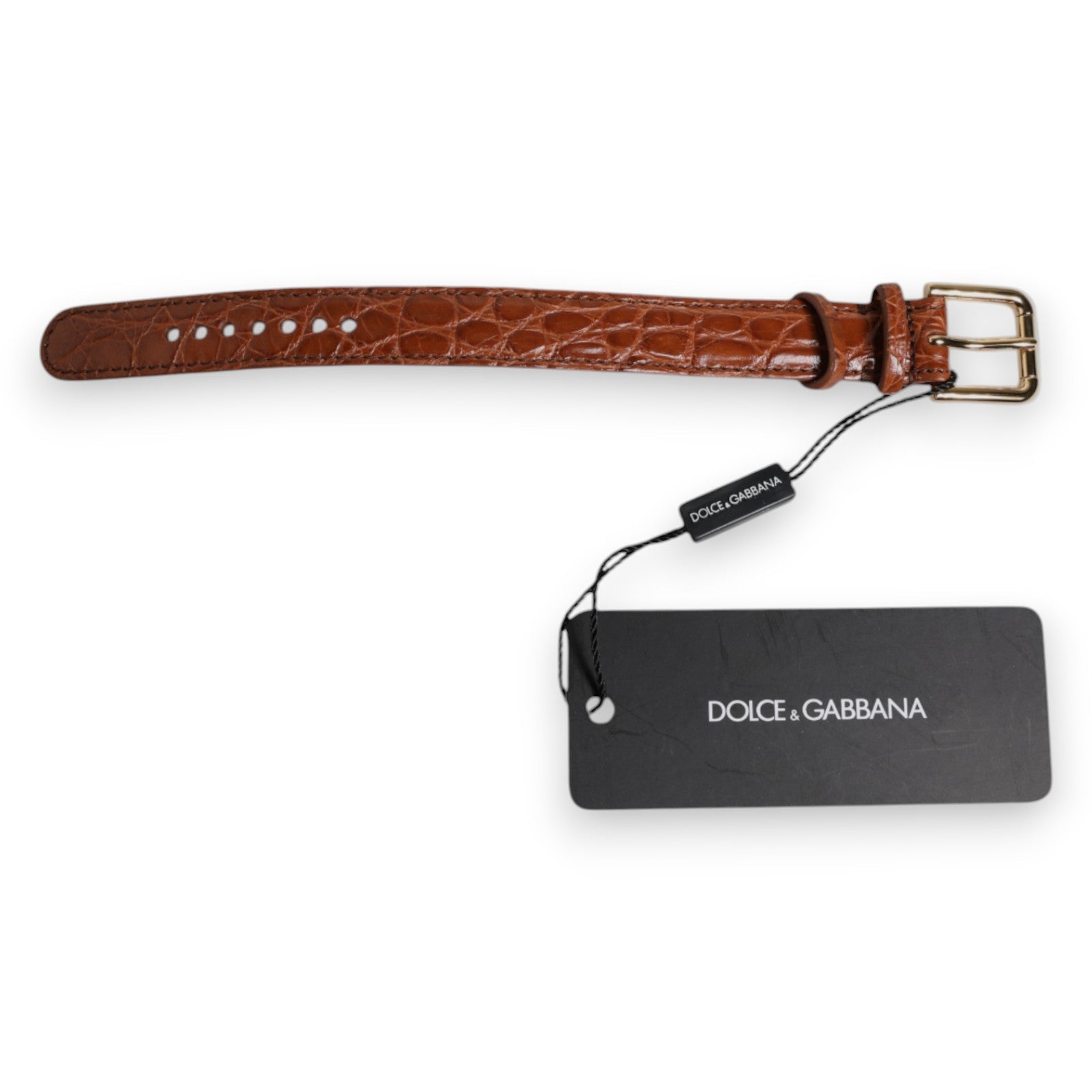 Dolce & Gabbana Brown Textured Leather Gold Metal Buckle Armband - RIMODA