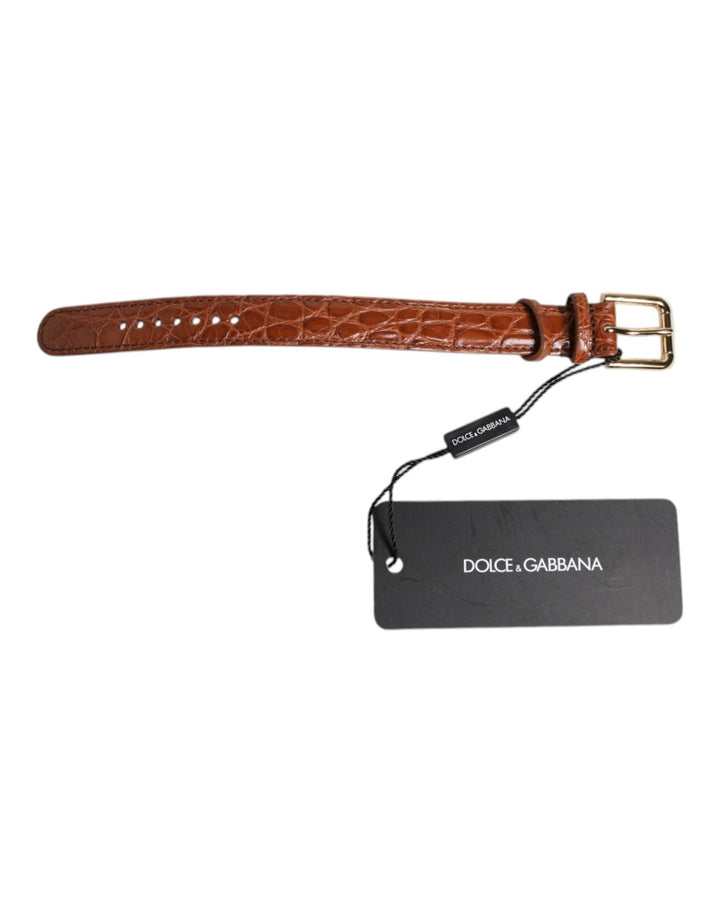 Dolce & Gabbana Brown Textured Leather Gold Metal Buckle Armband - RIMODA