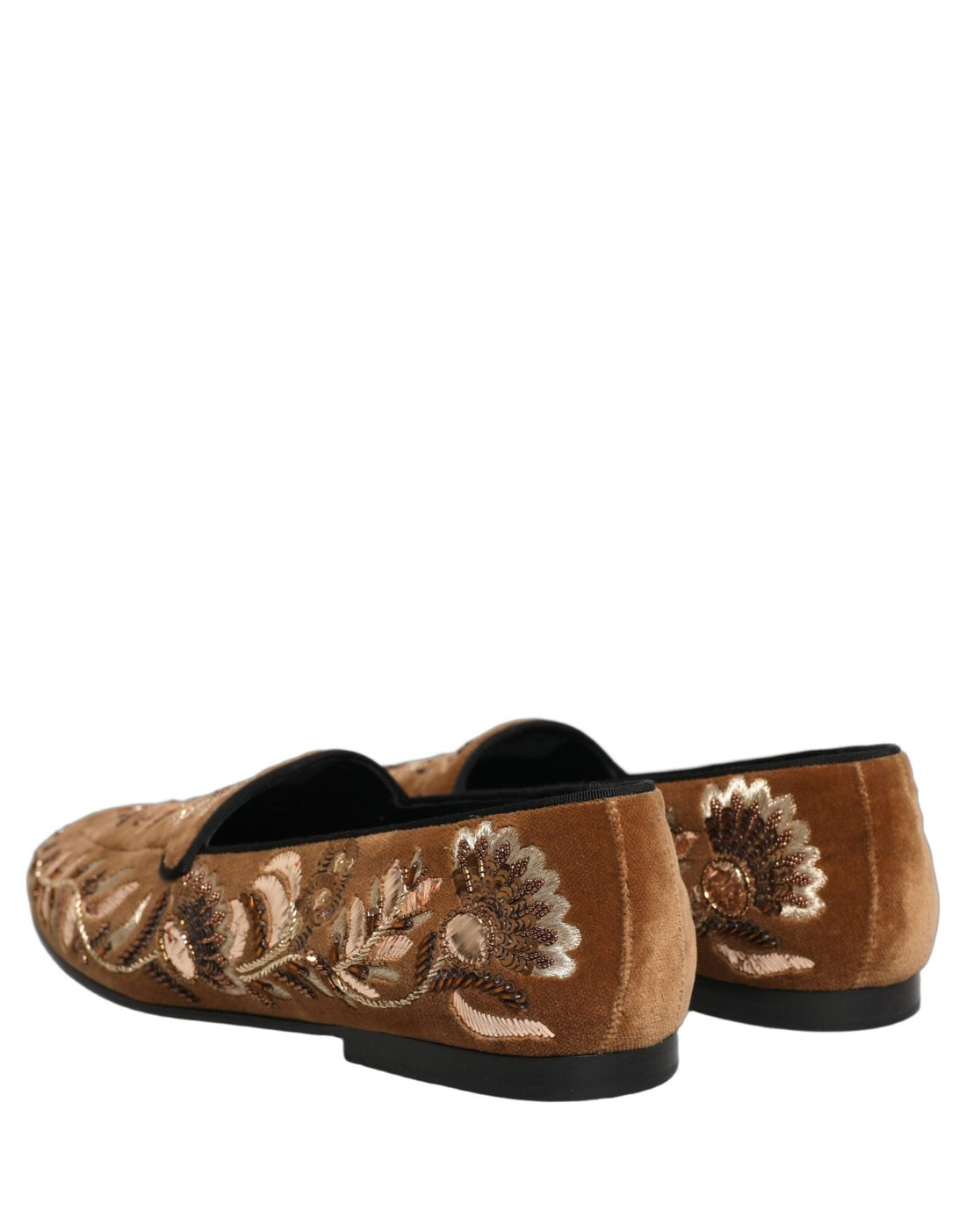 Dolce & Gabbana Brown Velvet Floral Embroidery Loafers Shoes - RIMODA