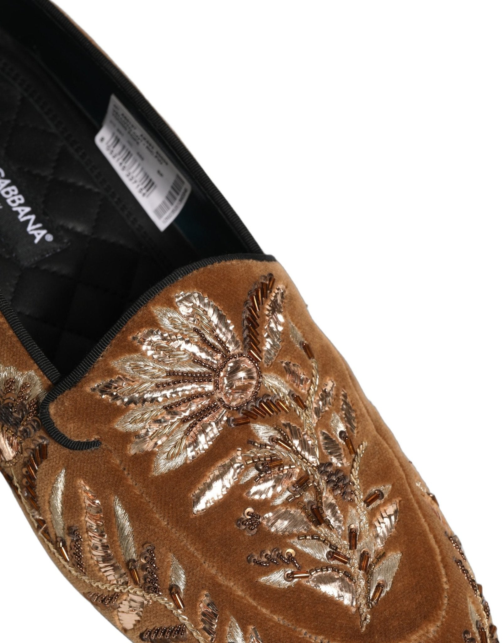 Dolce & Gabbana Brown Velvet Floral Embroidery Loafers Shoes - RIMODA