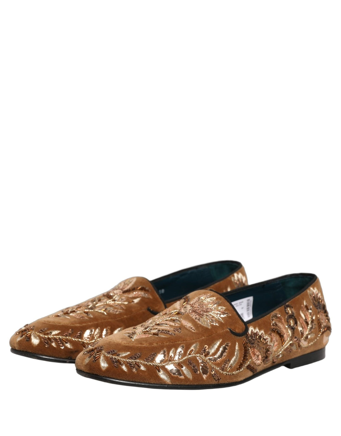 Dolce & Gabbana Brown Velvet Floral Embroidery Loafers Shoes - RIMODA