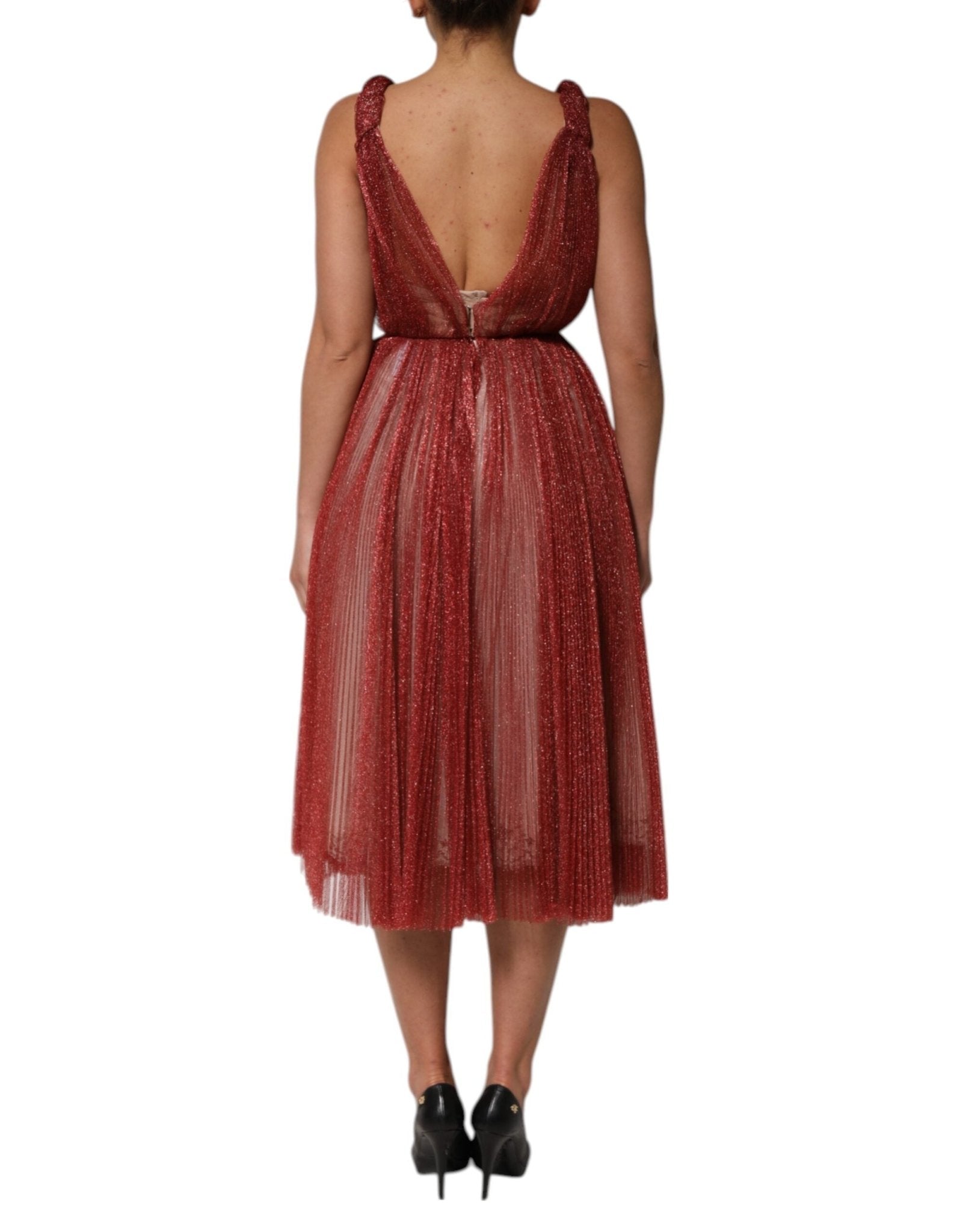 Dolce & Gabbana Burgundy Mesh Sleeveless Midi A-line Dress - RIMODA