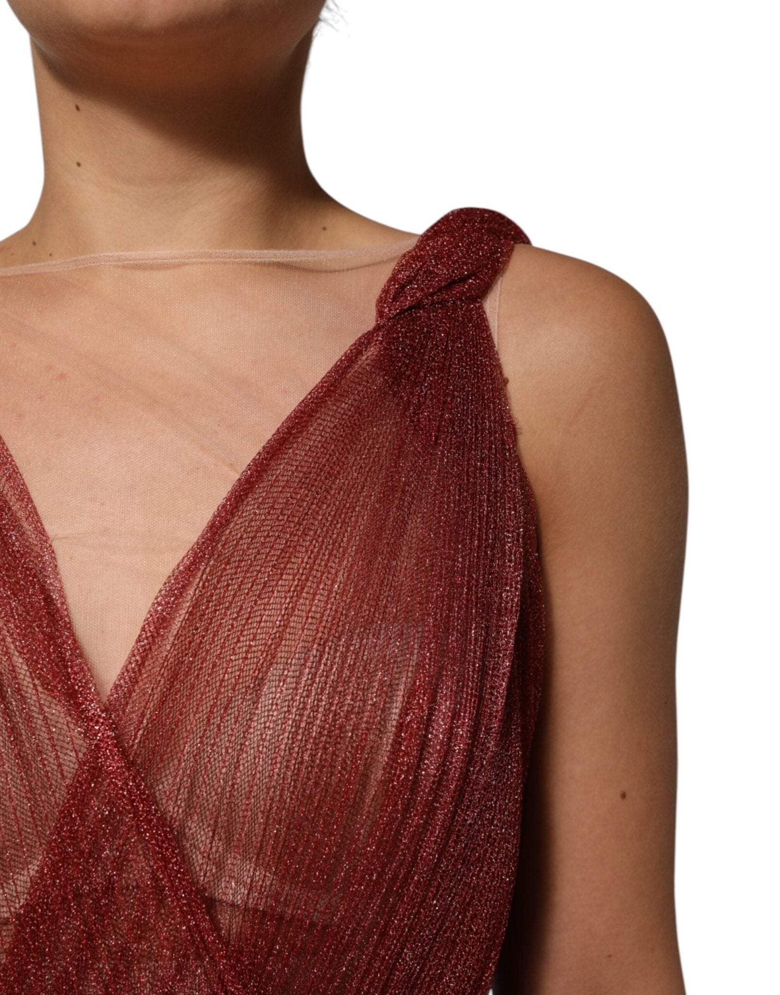 Dolce & Gabbana Burgundy Mesh Sleeveless Midi A-line Dress - RIMODA
