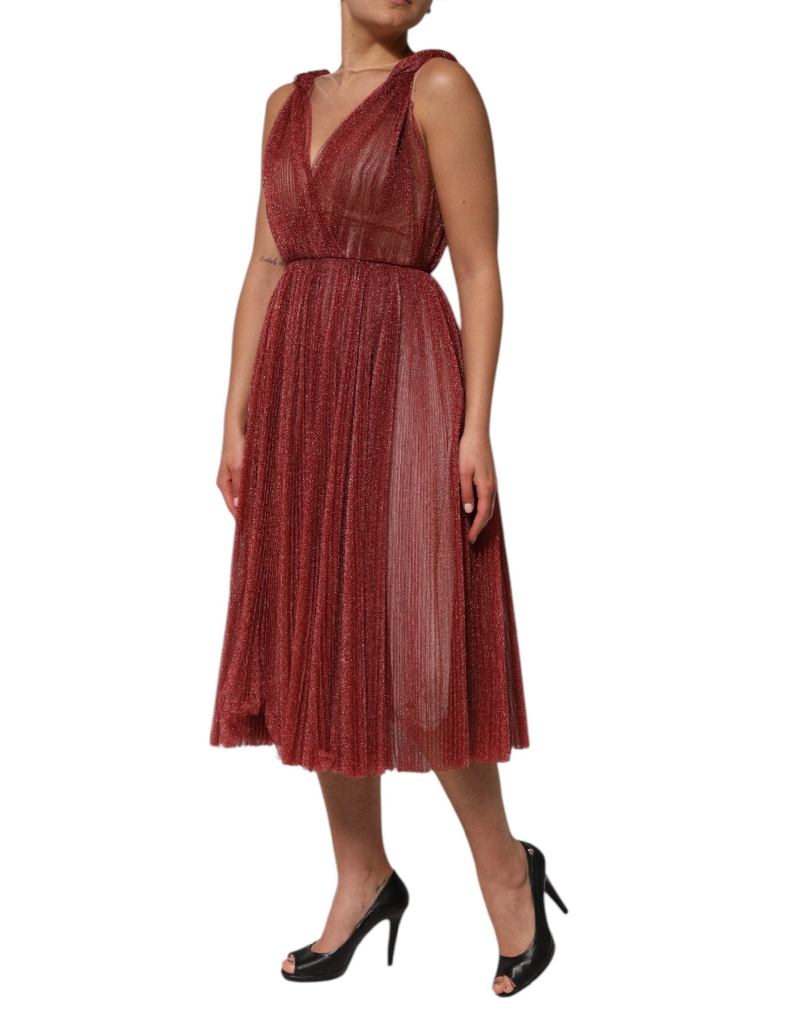 Dolce & Gabbana Burgundy Mesh Sleeveless Midi A-line Dress - RIMODA