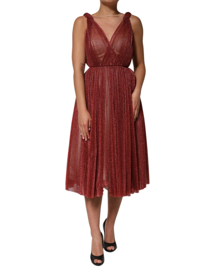 Dolce & Gabbana Burgundy Mesh Sleeveless Midi A-line Dress - RIMODA