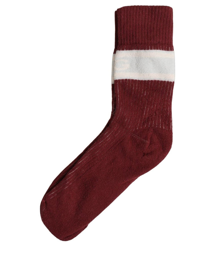 Dolce & Gabbana Burgundy White Stripes Cotton Mid Calf Accessory Socks - RIMODA