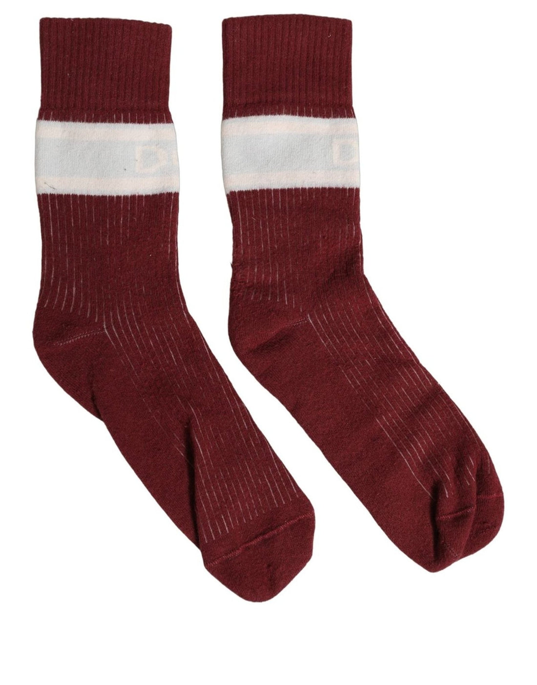 Dolce & Gabbana Burgundy White Stripes Cotton Mid Calf Accessory Socks - RIMODA