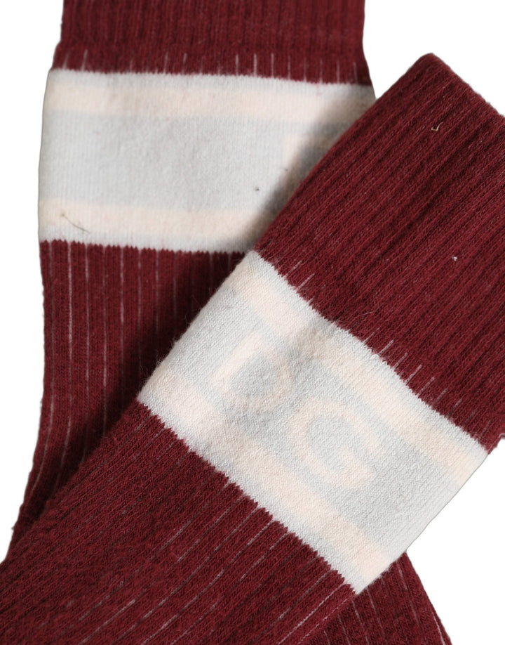 Dolce & Gabbana Burgundy White Stripes Cotton Mid Calf Accessory Socks - RIMODA