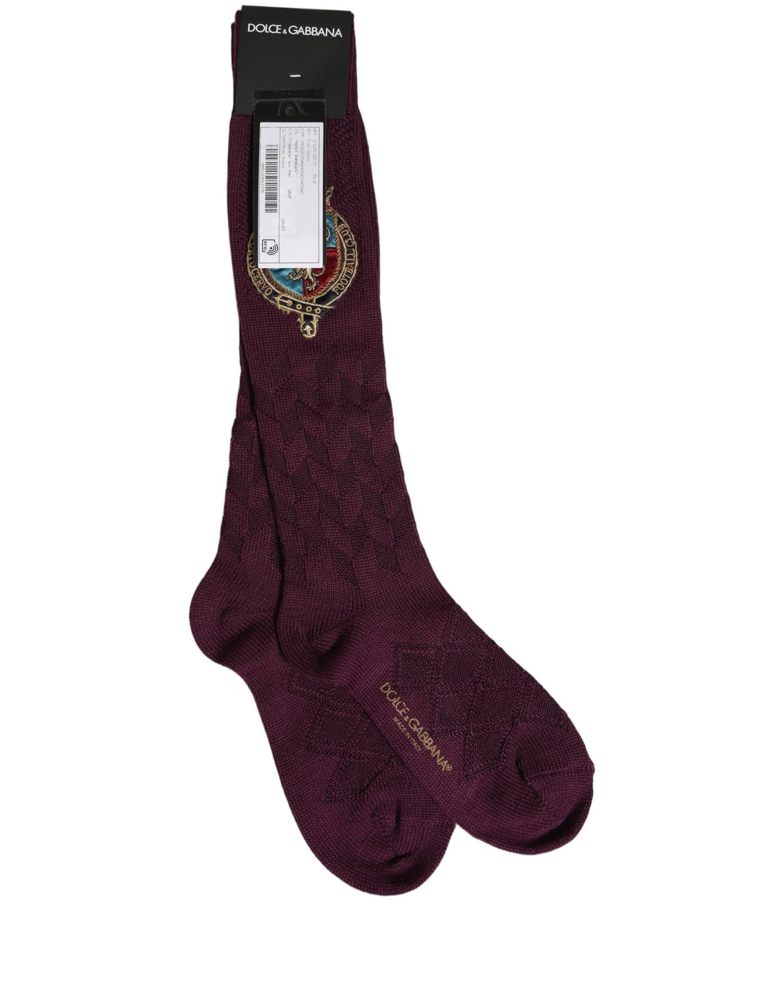 Dolce & Gabbana Burgundy Wool Crest Logo Knee High Accessory Socks - RIMODA