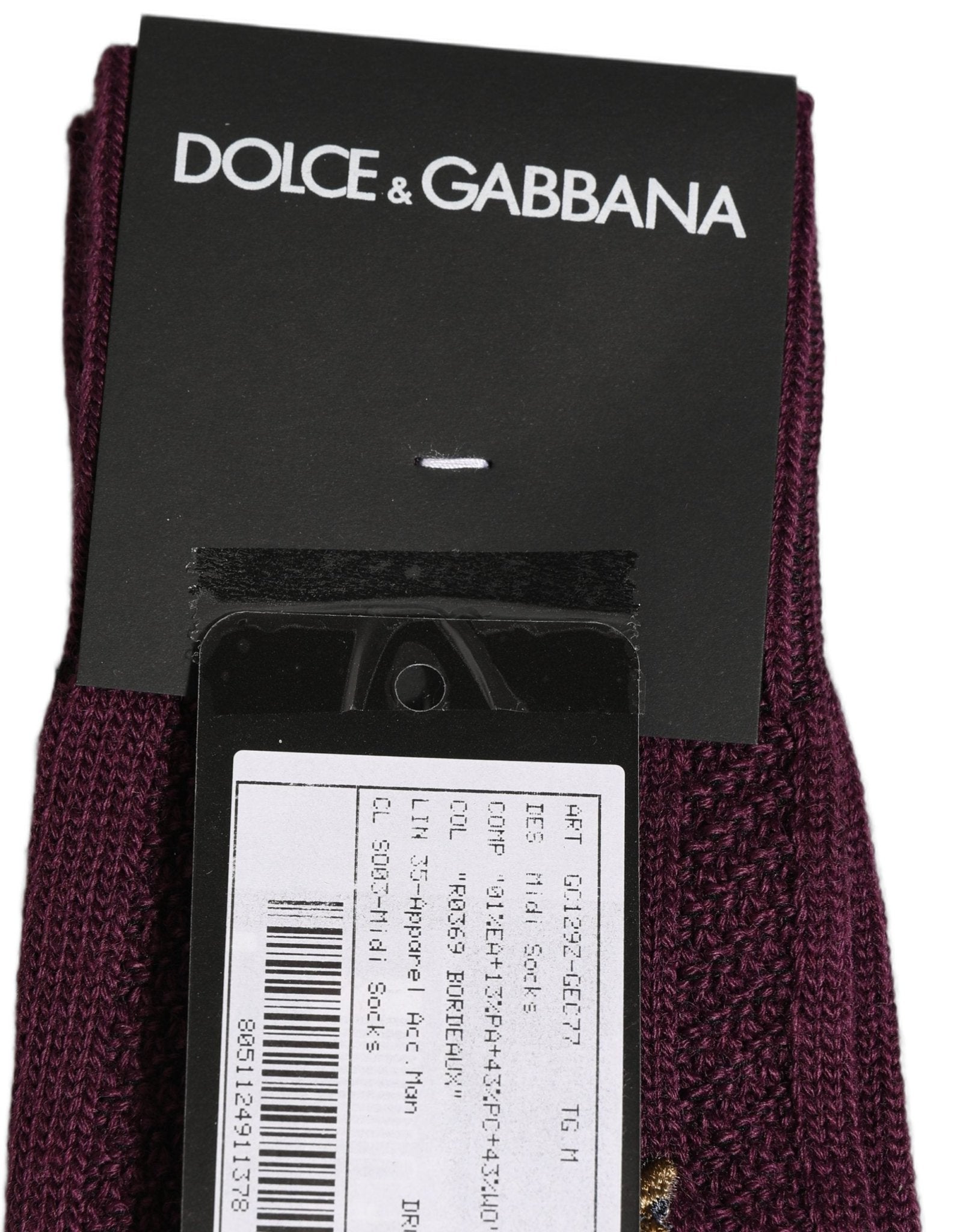 Dolce & Gabbana Burgundy Wool Crest Logo Knee High Accessory Socks - RIMODA