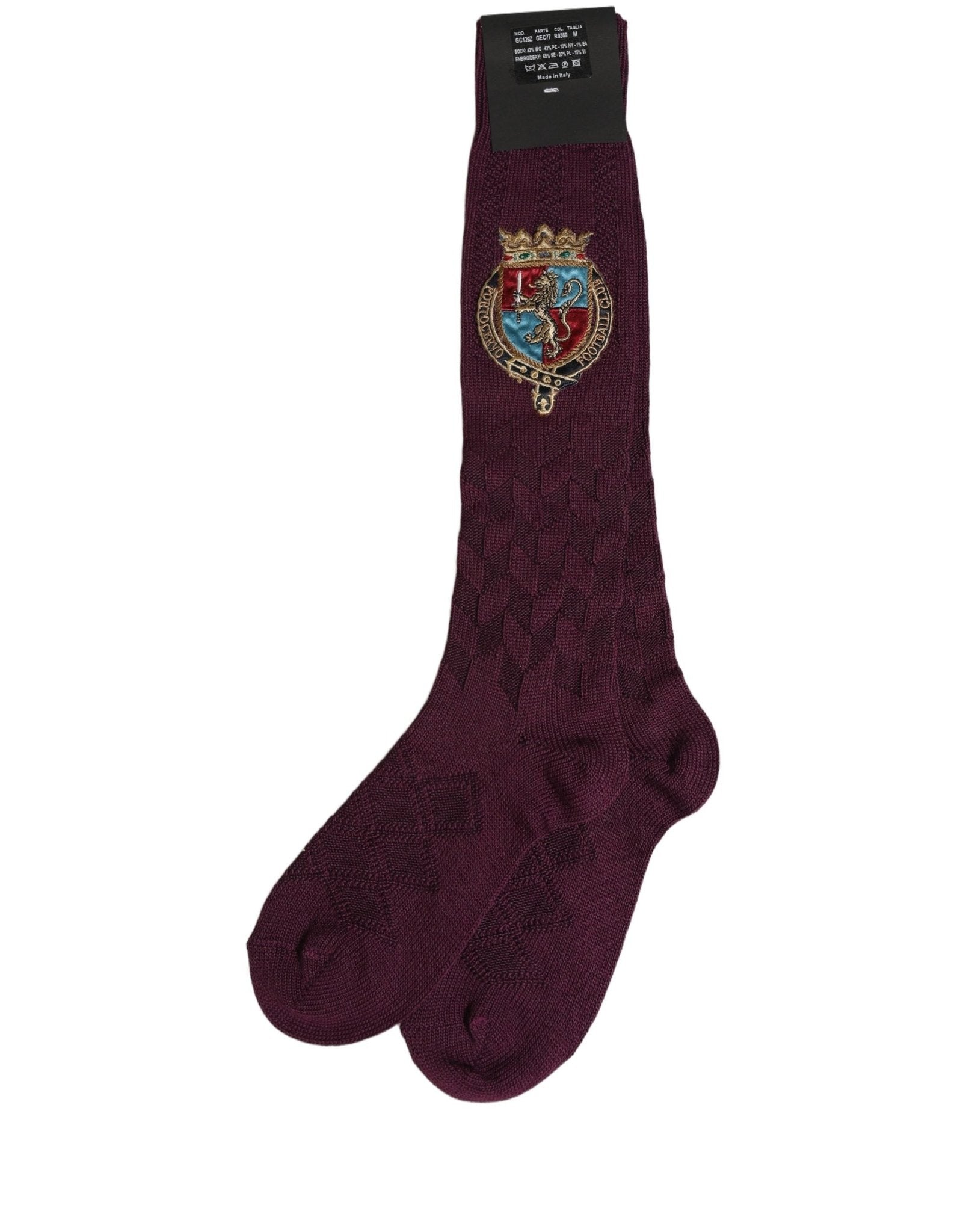 Dolce & Gabbana Burgundy Wool Crest Logo Knee High Accessory Socks - RIMODA
