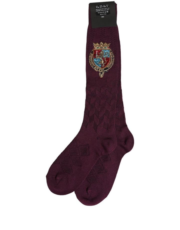 Dolce & Gabbana Burgundy Wool Crest Logo Knee High Accessory Socks - RIMODA