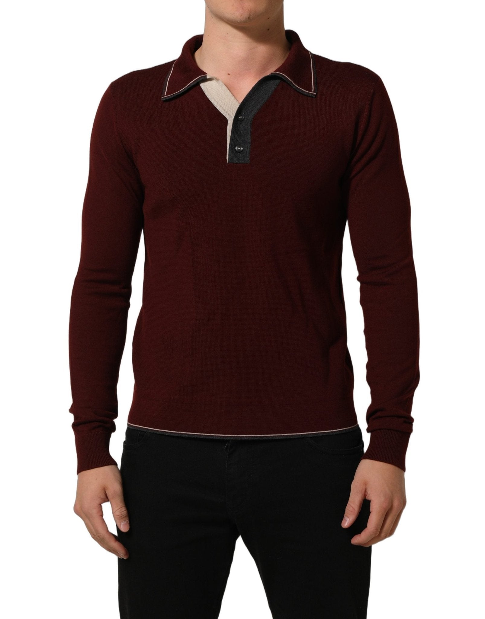 Dolce & Gabbana Burgundy Wool Knit Henley Pullover Sweater - RIMODA