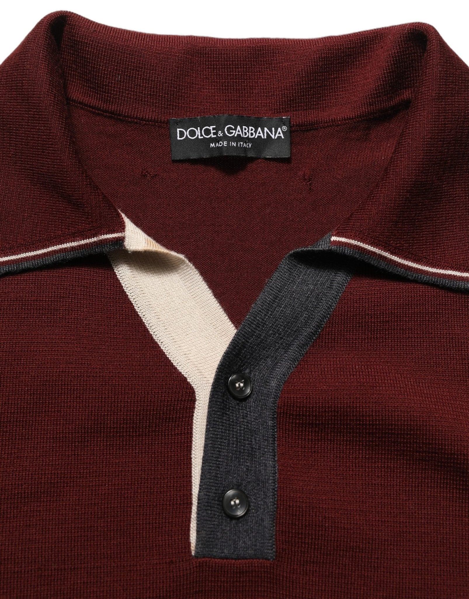 Dolce & Gabbana Burgundy Wool Knit Henley Pullover Sweater - RIMODA