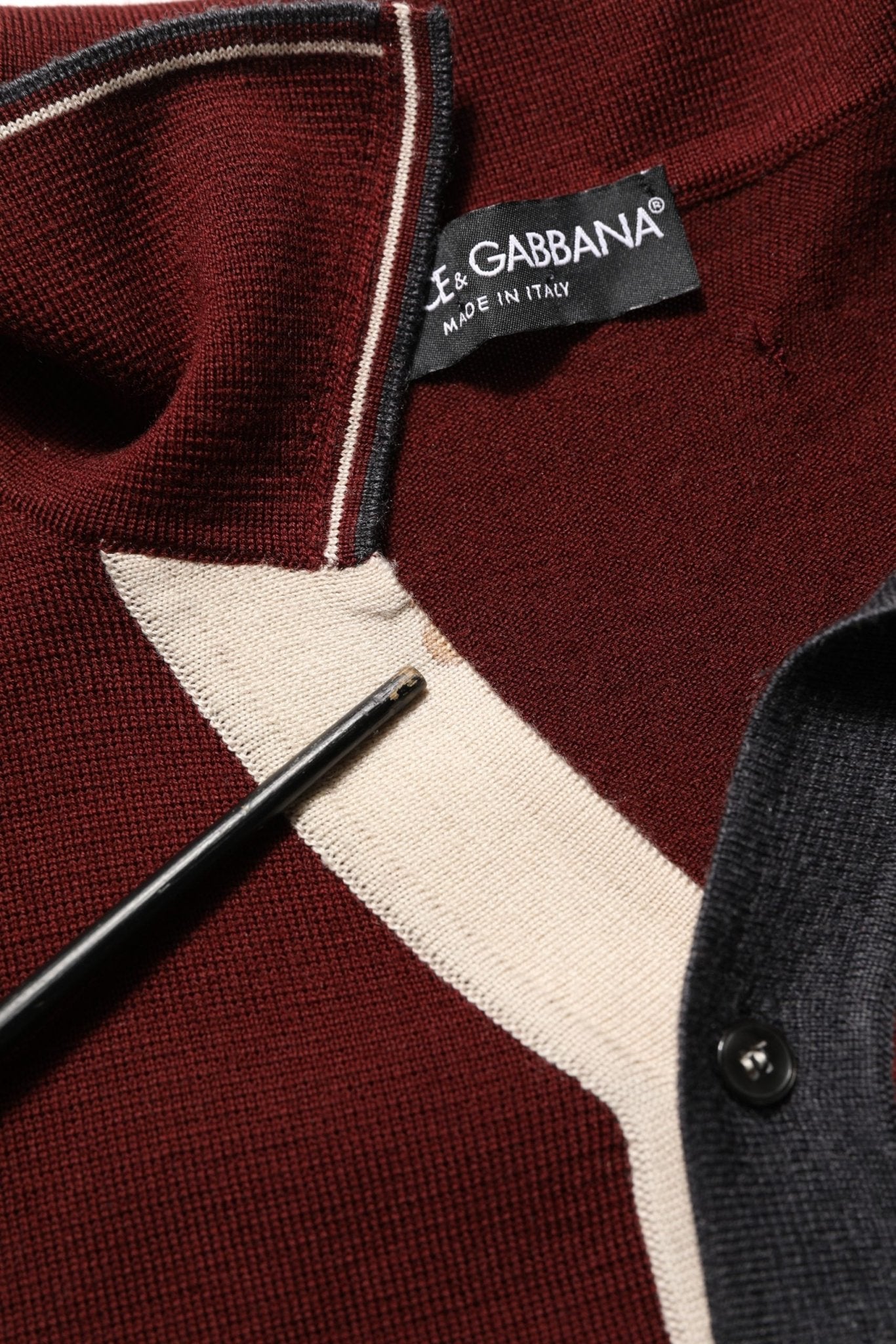 Dolce & Gabbana Burgundy Wool Knit Henley Pullover Sweater - RIMODA