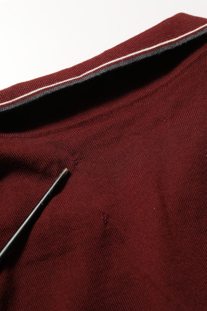 Dolce & Gabbana Burgundy Wool Knit Henley Pullover Sweater - RIMODA