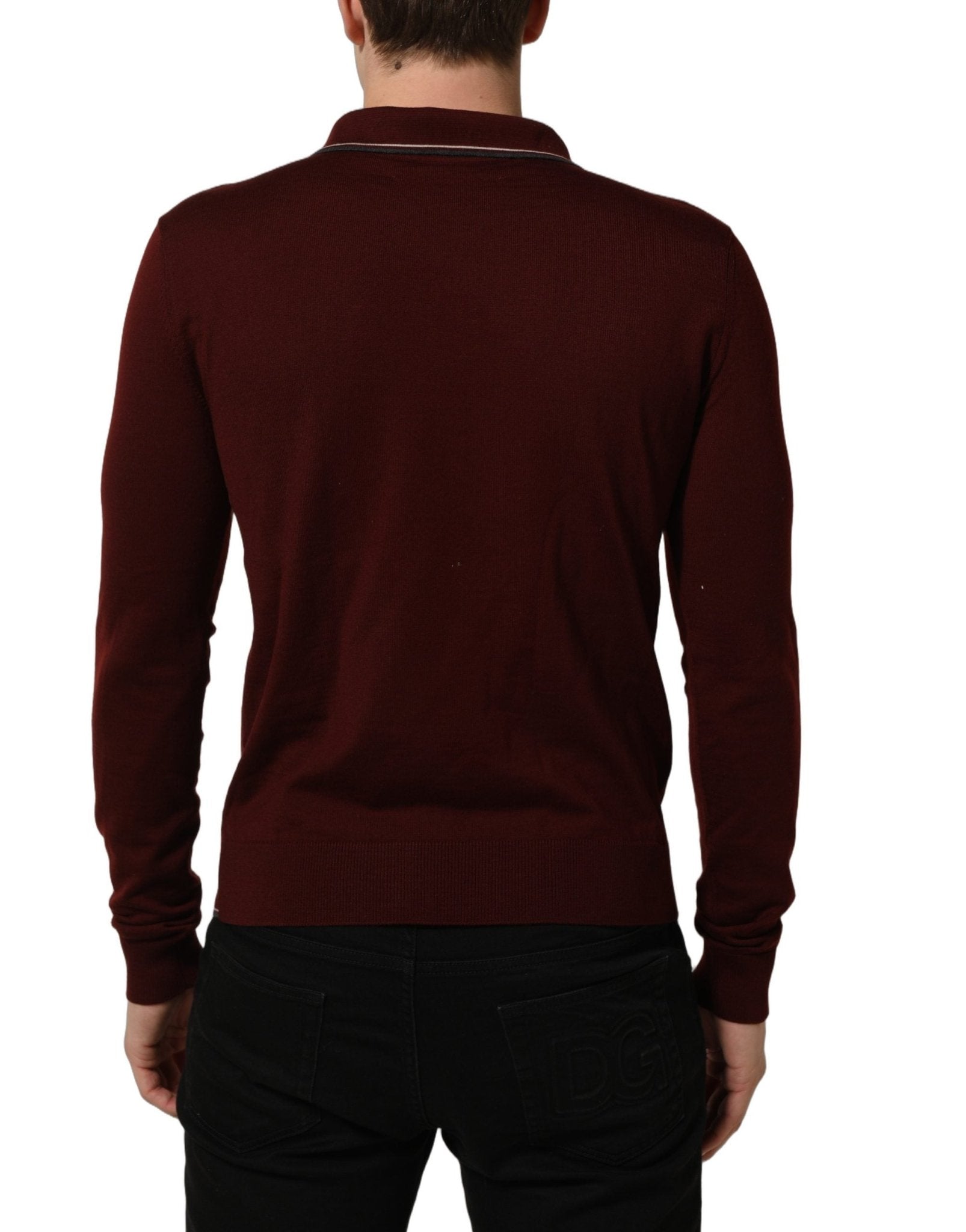 Dolce & Gabbana Burgundy Wool Knit Henley Pullover Sweater - RIMODA