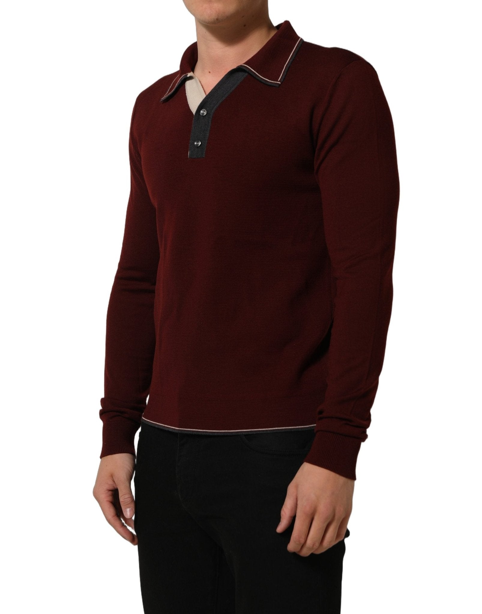 Dolce & Gabbana Burgundy Wool Knit Henley Pullover Sweater - RIMODA
