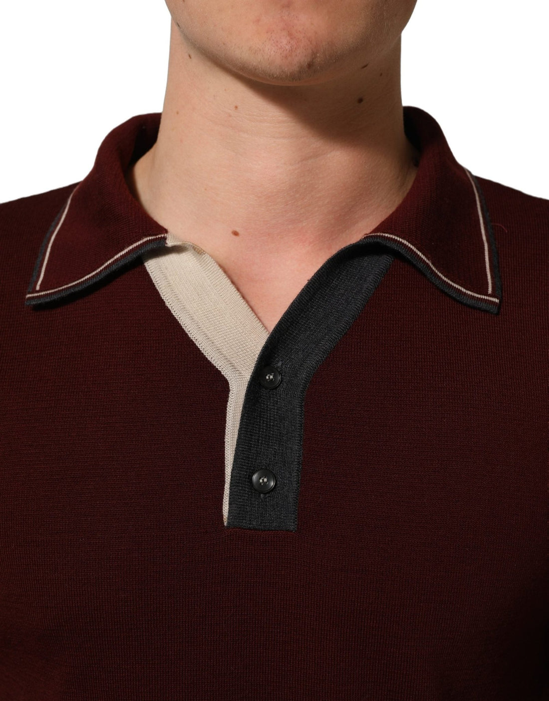 Dolce & Gabbana Burgundy Wool Knit Henley Pullover Sweater - RIMODA