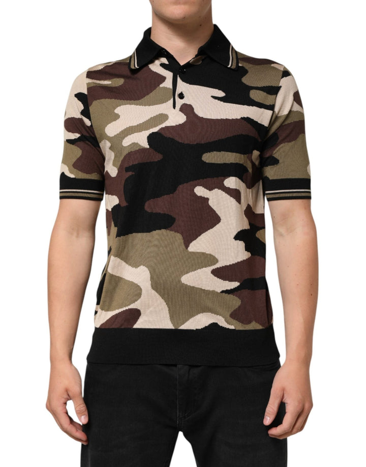 Dolce & Gabbana Camouflage Brown Silk Military Polo T-shirt - RIMODA