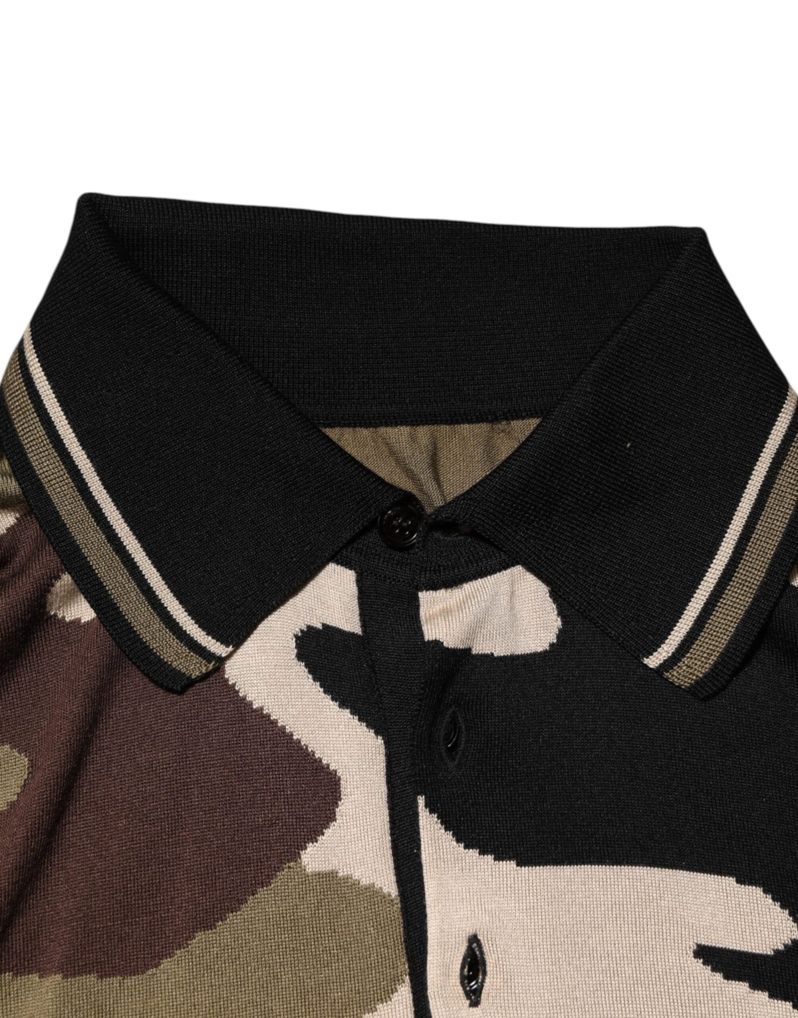 Dolce & Gabbana Camouflage Brown Silk Military Polo T-shirt - RIMODA