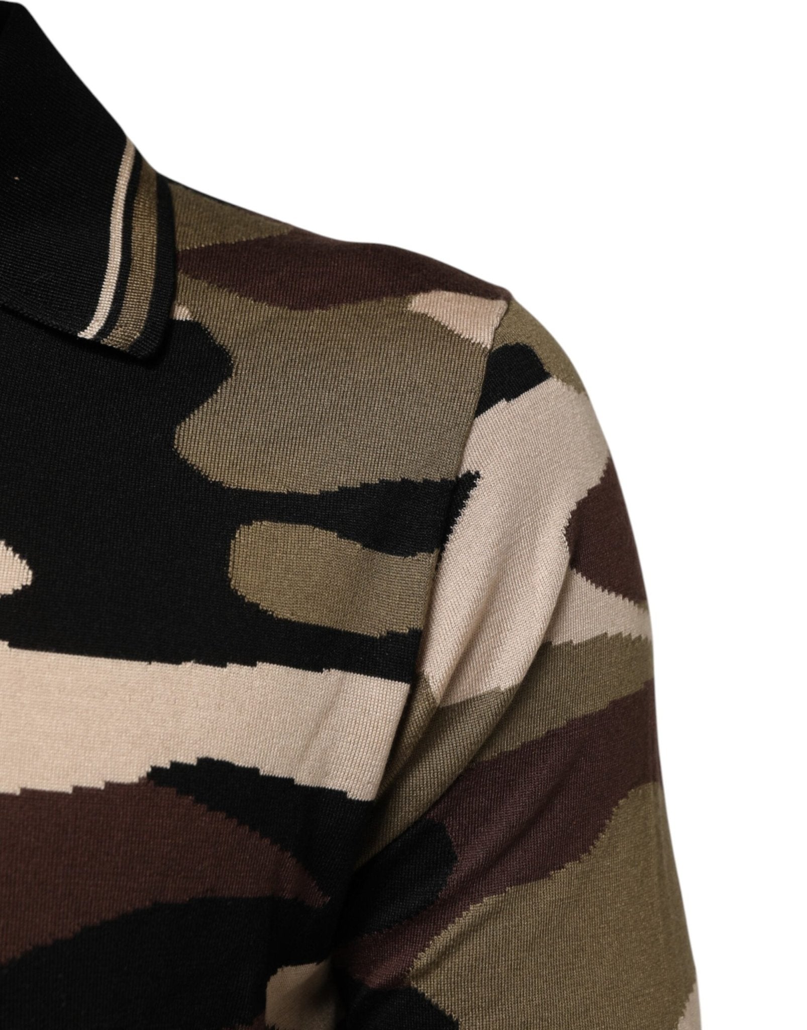 Dolce & Gabbana Camouflage Brown Silk Military Polo T-shirt - RIMODA