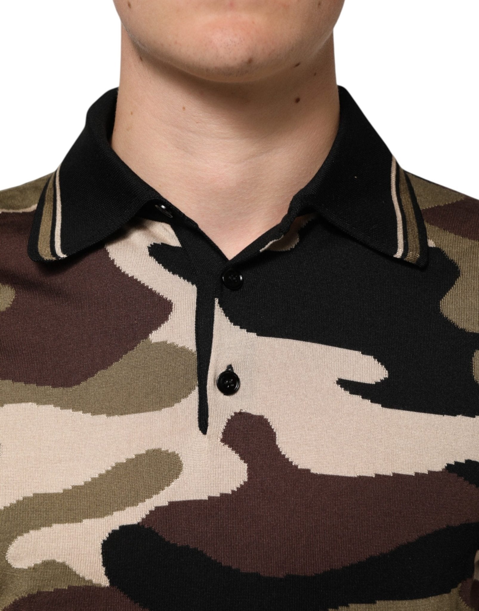 Dolce & Gabbana Camouflage Brown Silk Military Polo T-shirt - RIMODA