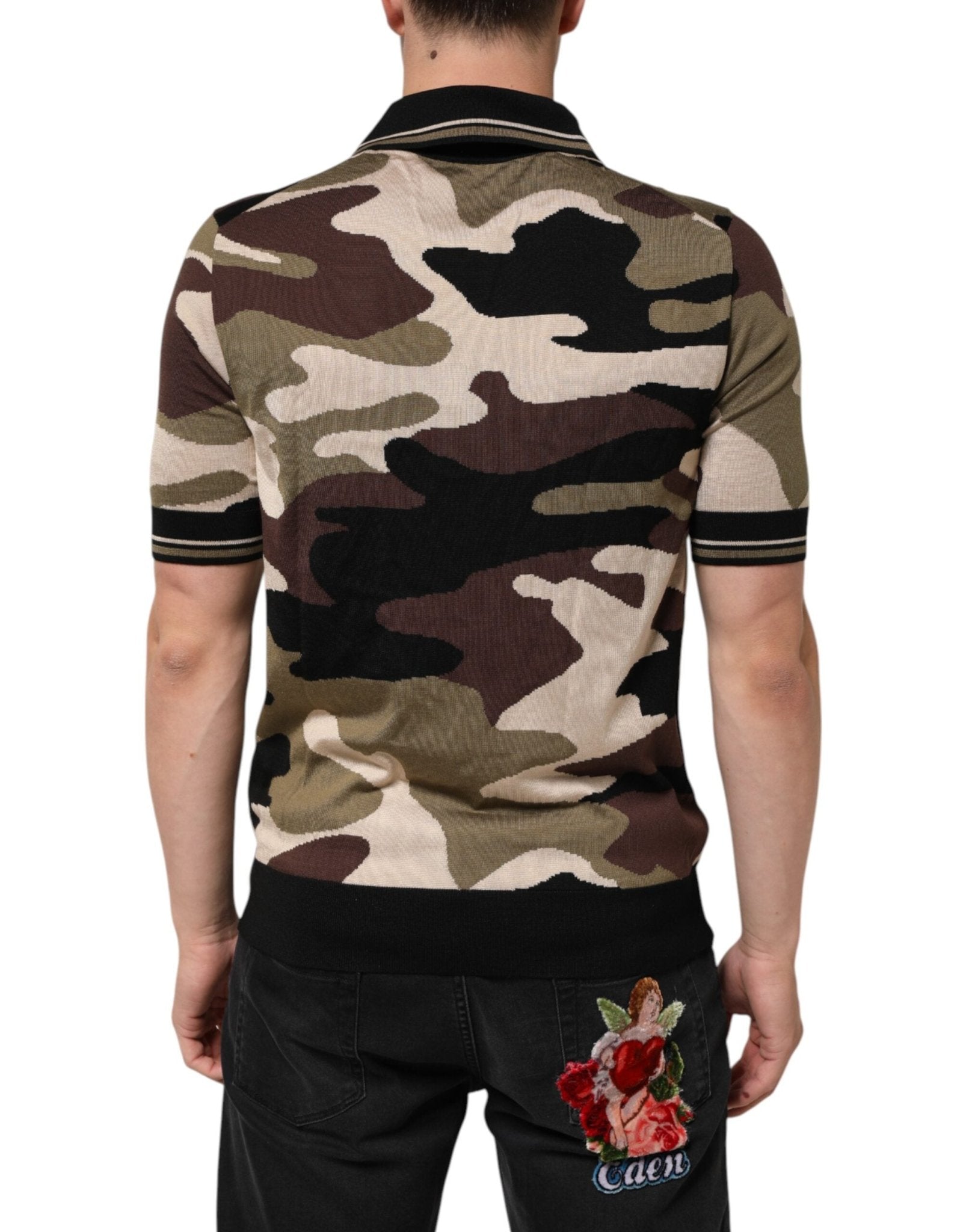 Dolce & Gabbana Camouflage Brown Silk Military Polo T-shirt - RIMODA