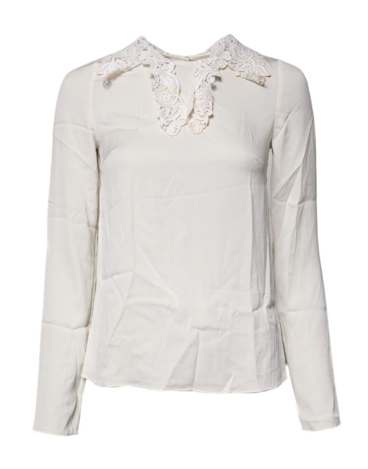 Dolce & Gabbana Cream Floral Lace Long Sleeves Blouse Top - RIMODA