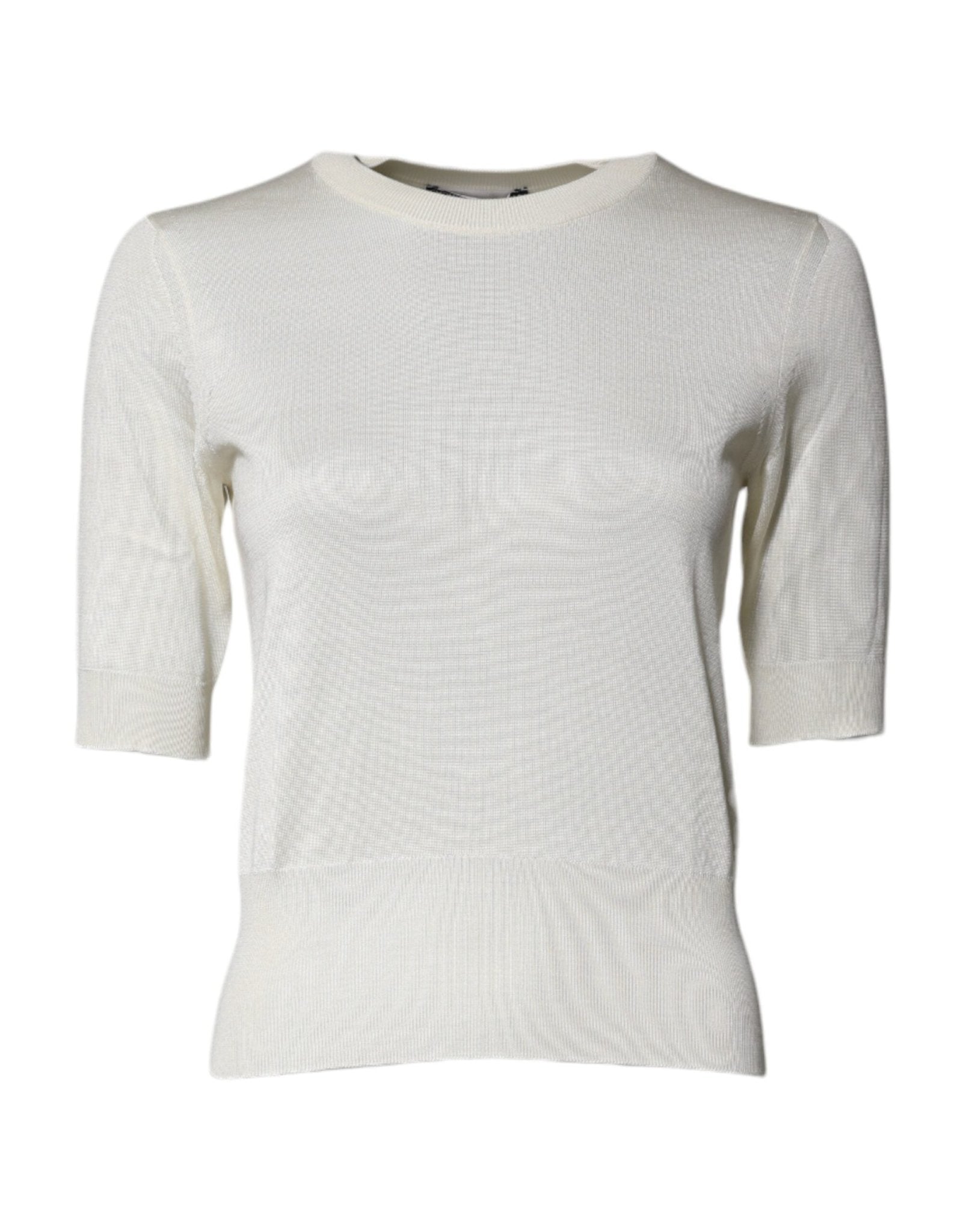 Dolce & Gabbana Cream Short Sleeve Silk Round Neck Blouse Top - RIMODA
