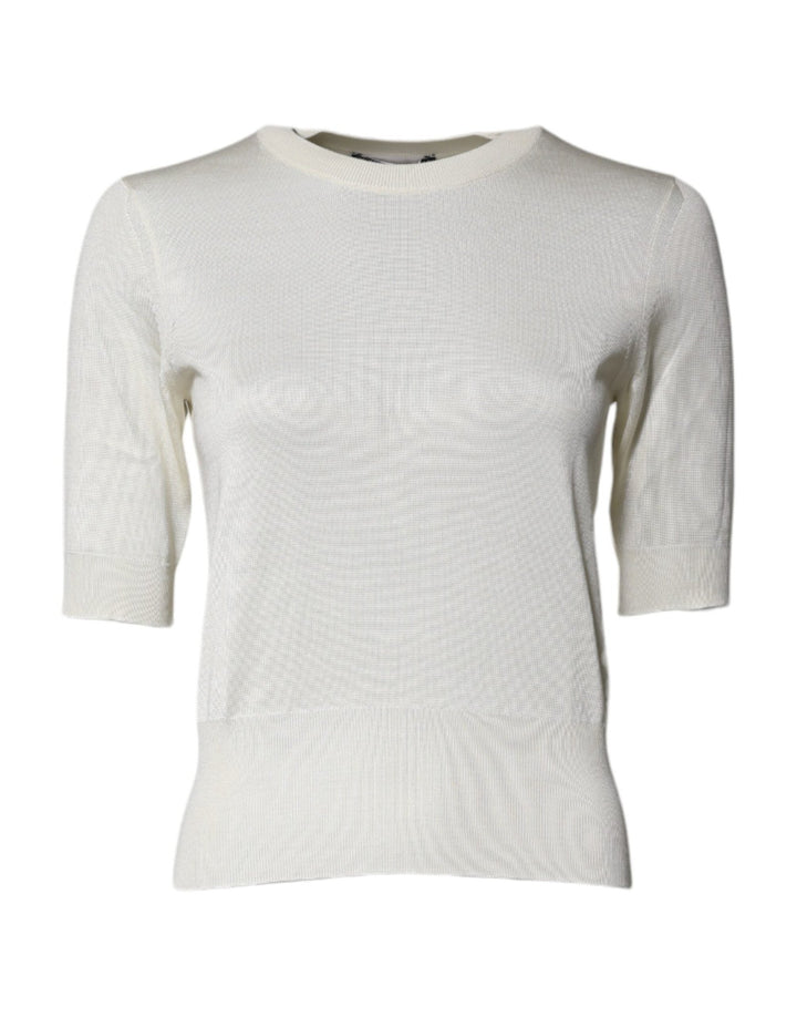 Dolce & Gabbana Cream Short Sleeve Silk Round Neck Blouse Top - RIMODA