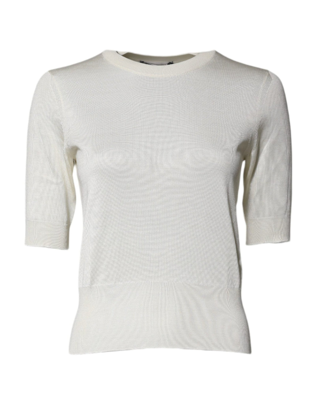 Dolce & Gabbana Cream Short Sleeve Silk Round Neck Blouse Top - RIMODA