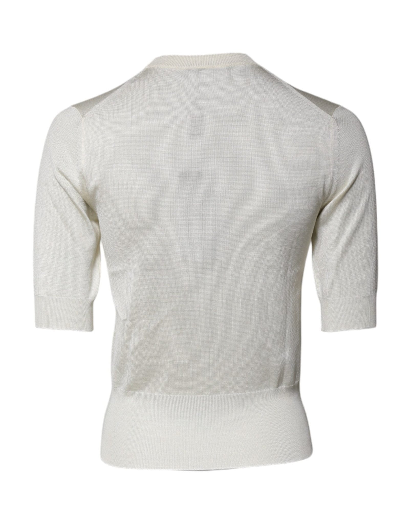 Dolce & Gabbana Cream Short Sleeve Silk Round Neck Blouse Top - RIMODA