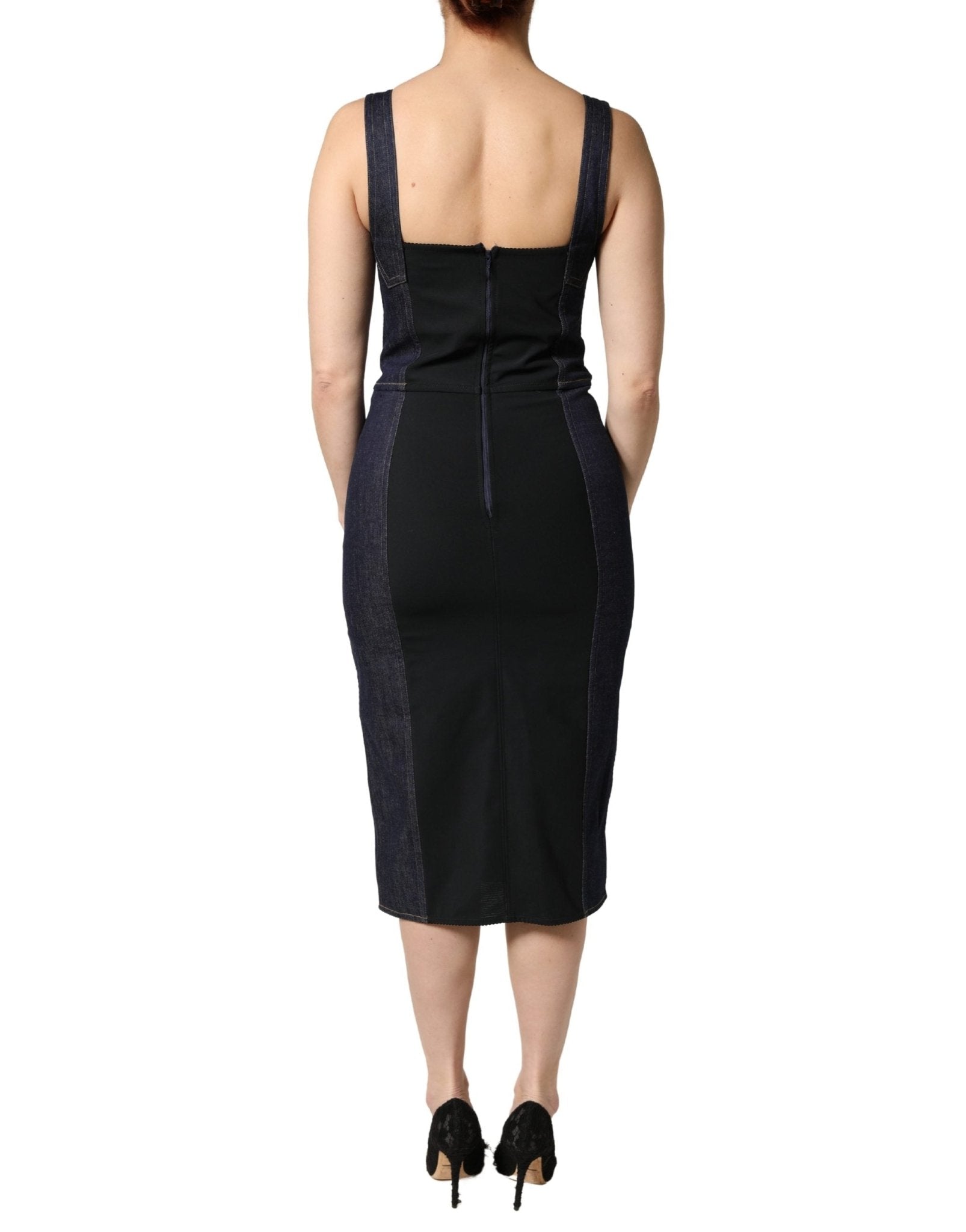 Dolce & Gabbana Dark Blue Cotton Denim Sheath Midi Dress - RIMODA
