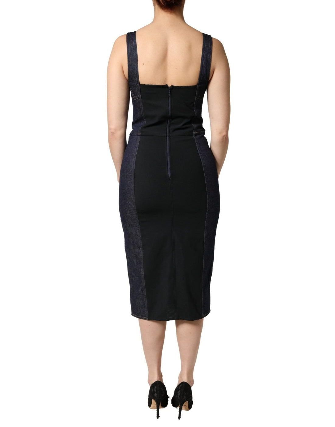 Dolce & Gabbana Dark Blue Cotton Denim Sheath Midi Dress - RIMODA