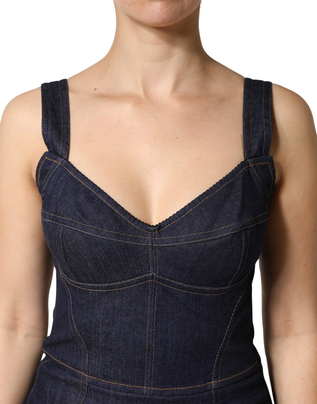 Dolce & Gabbana Dark Blue Cotton Denim Sheath Midi Dress - RIMODA