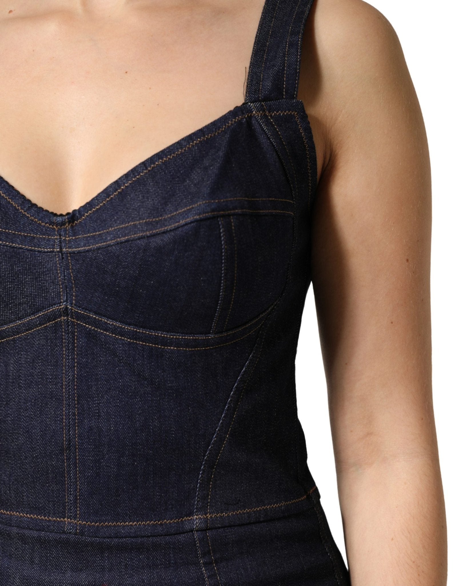 Dolce & Gabbana Dark Blue Cotton Denim Sheath Midi Dress - RIMODA