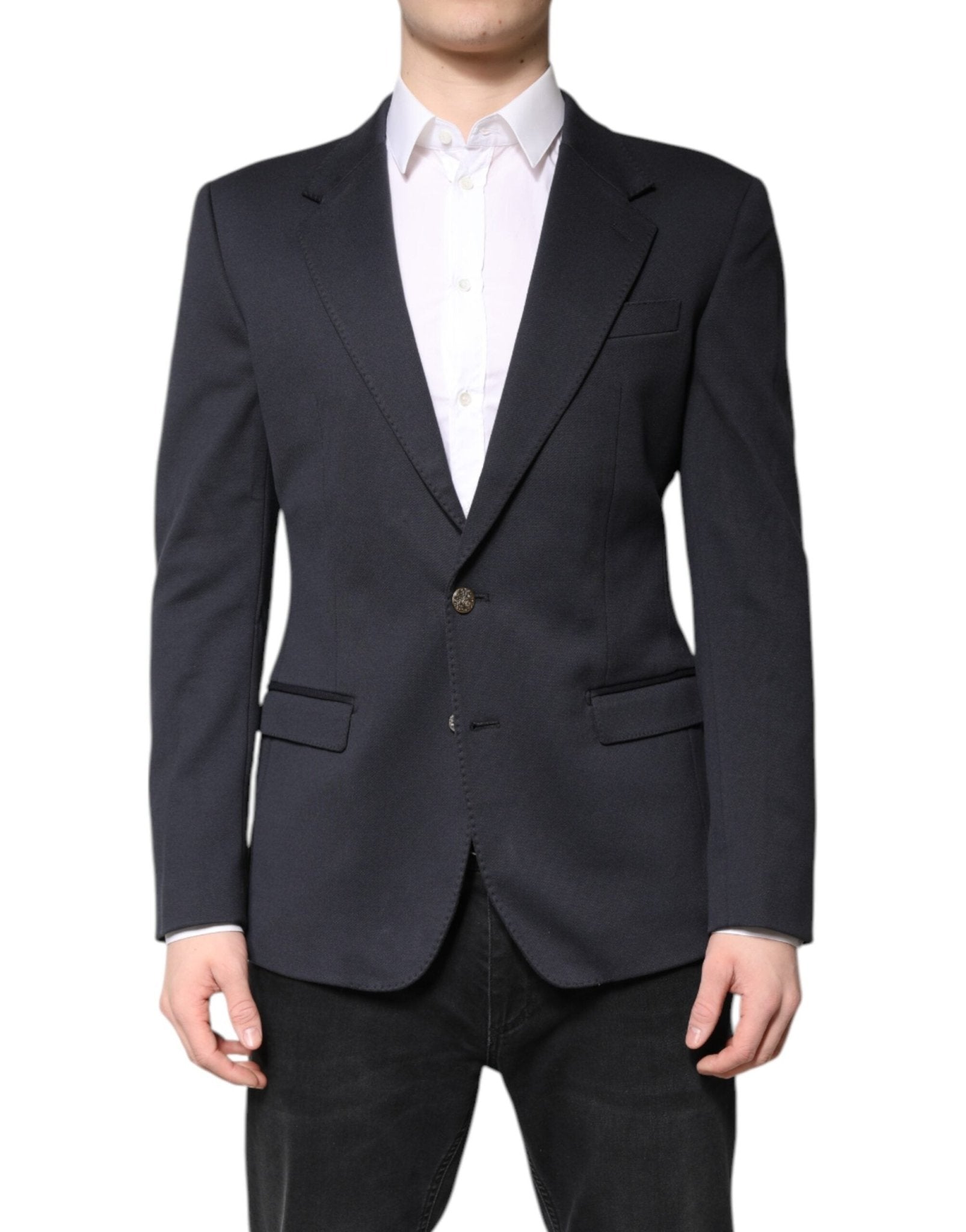 Dolce & Gabbana Dark Blue Cotton Men Jacket Coat Suit Blazer - RIMODA