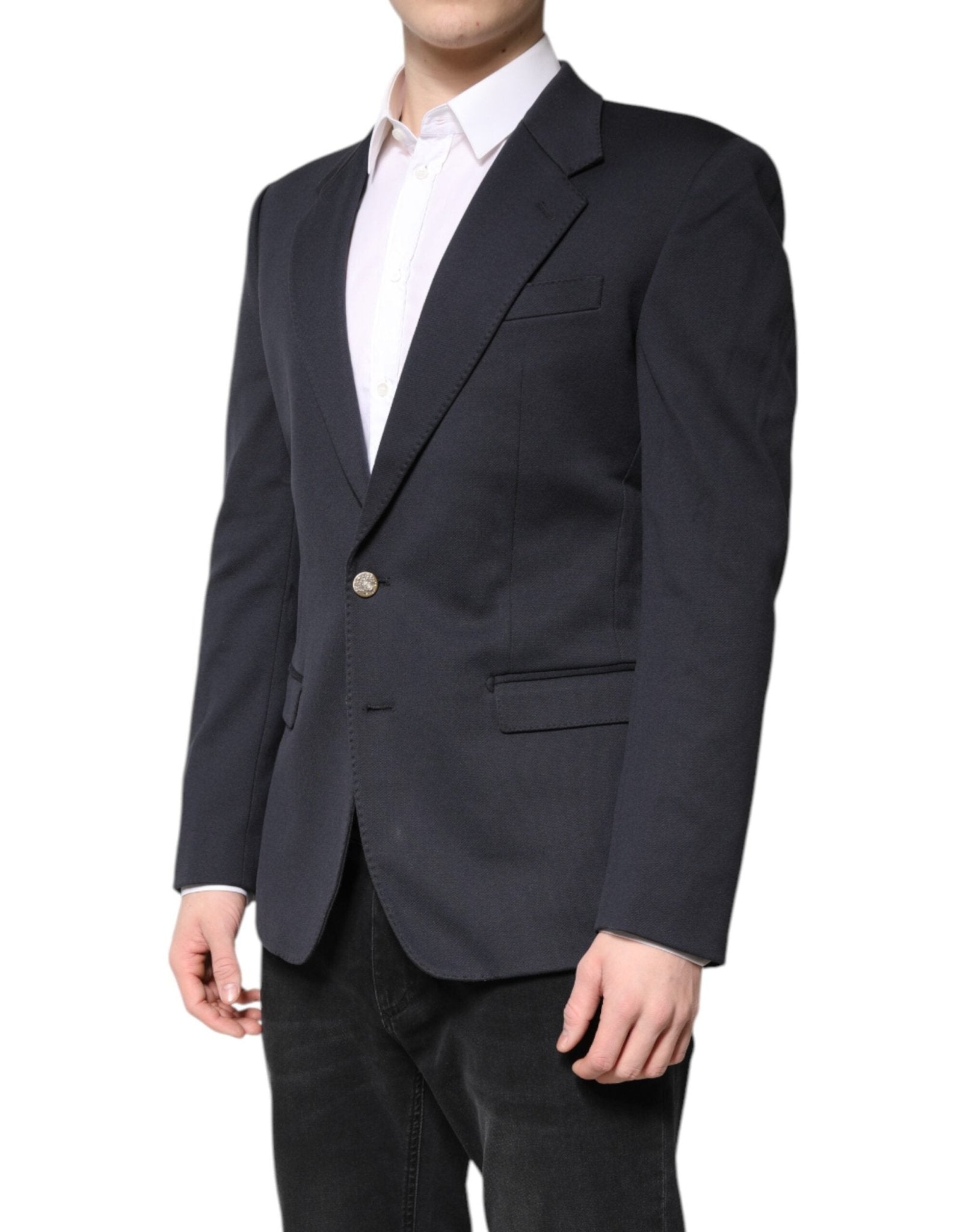 Dolce & Gabbana Dark Blue Cotton Men Jacket Coat Suit Blazer - RIMODA